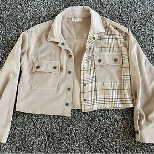 Ultra Flirt Tan and Cream Utility Jacket with Plaid Accent
